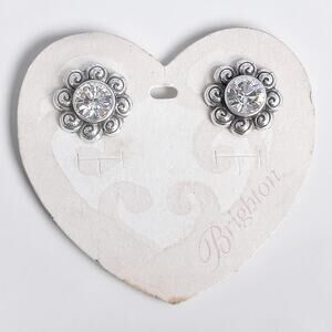 Brighton Scrolled Flower Stud Earrings Clear Crystal Silver Plated Retired NWT